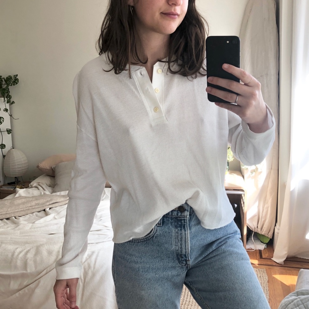 Everlane Henley Waffle Tee White